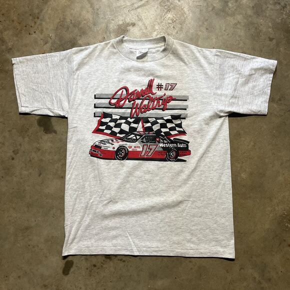 Vintage 90s Darrell Waltrip Grey Nascar Racing T-Shirt - Picture 1 of 4